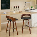 360° Swivel Bar Stools, Low Back Set-of-2, Cherry Wood, Beige PU Upholstered