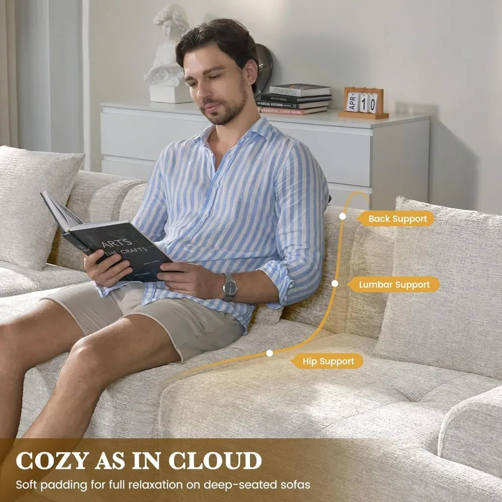 122" L Shaped Boneless Modular Cloud Couch Sectional, Ottoman, 4-Seat