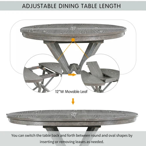 5-PC Extendable Round Dining Table, 4 Upholstered Chairs