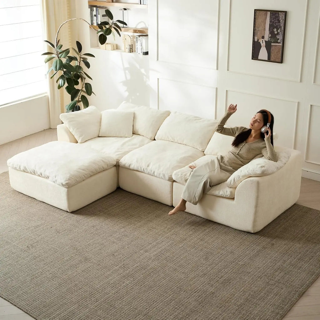 110" Cloud Sectional Couch Convertible L-Shape Boneless, Ottoman, 3 Seater