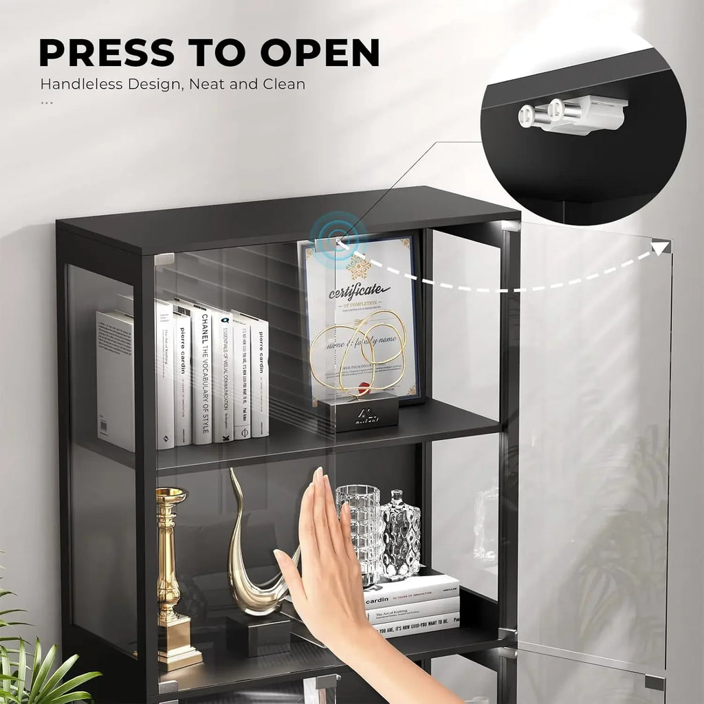 Display Cabinet Glass Doors, 4-Tier, 3 Color Lights,  Glass Display
