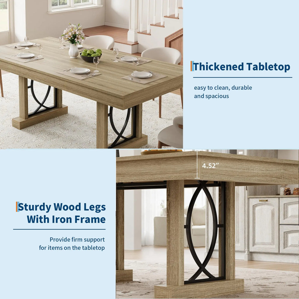 71" Dining Table Seats 6-8 People With 2 Drawers, Double Pedestal