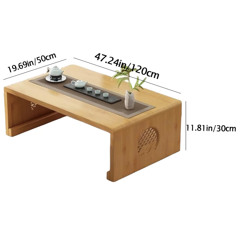 Foldable floor Japanese-style low tea table, no assembly required（120x50x30）