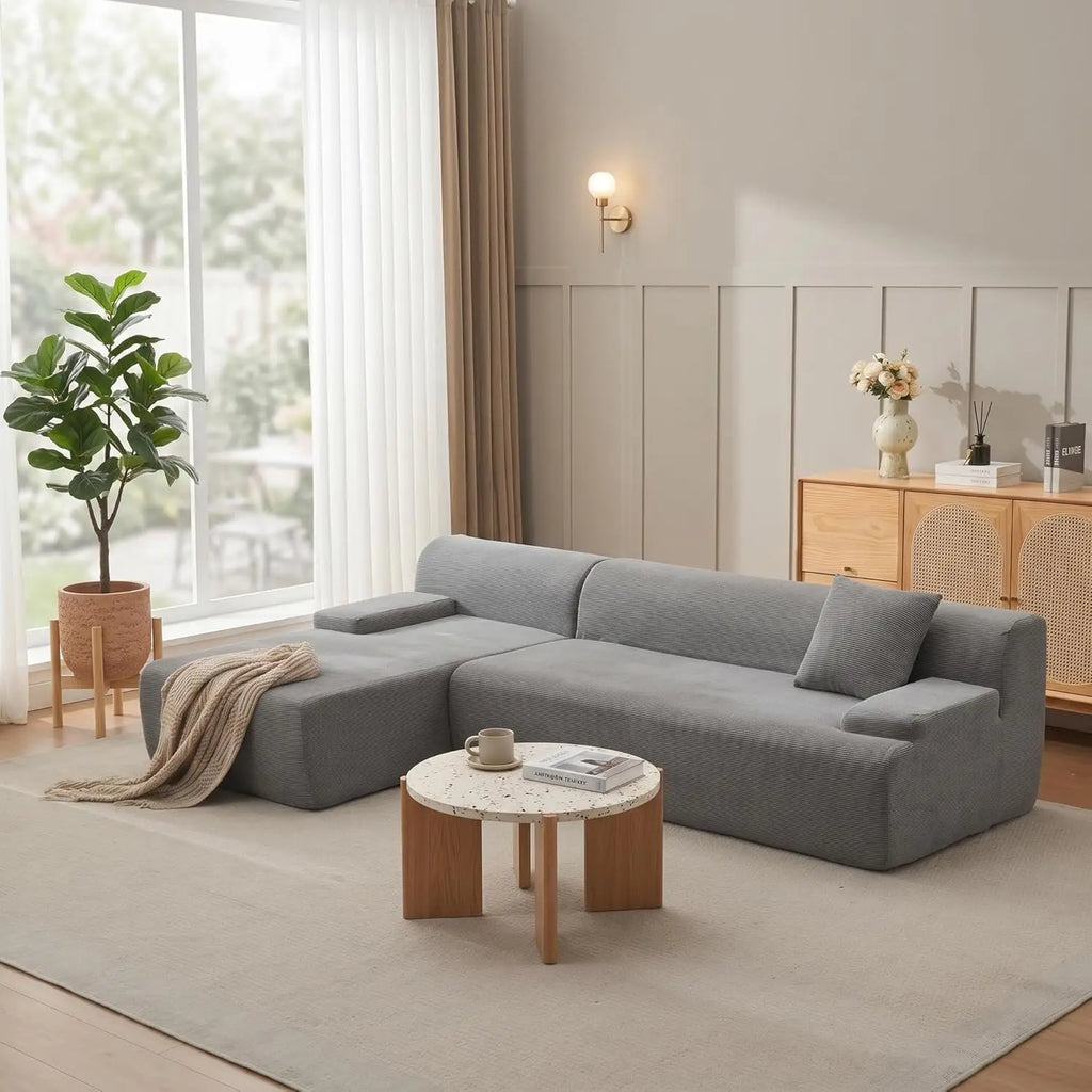 108"  Boneless Corduroy Cloud Sectional Sofa, Left-Facing Chaise, Soft Deep Lounger