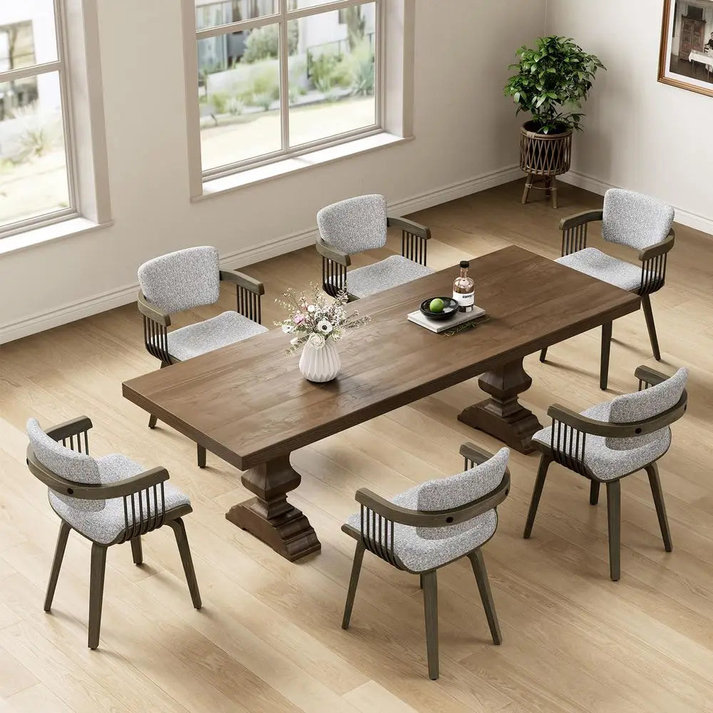 Dining Chairs Set-of-2 w/Arm and Wood Legs, holstered Fabric