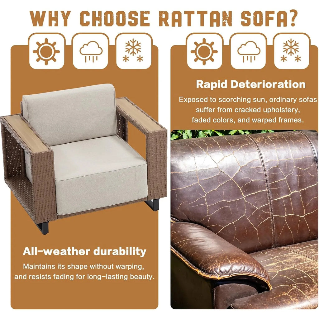 3-Piece All Weather PE Rattan Outdoor Sectional Sofa