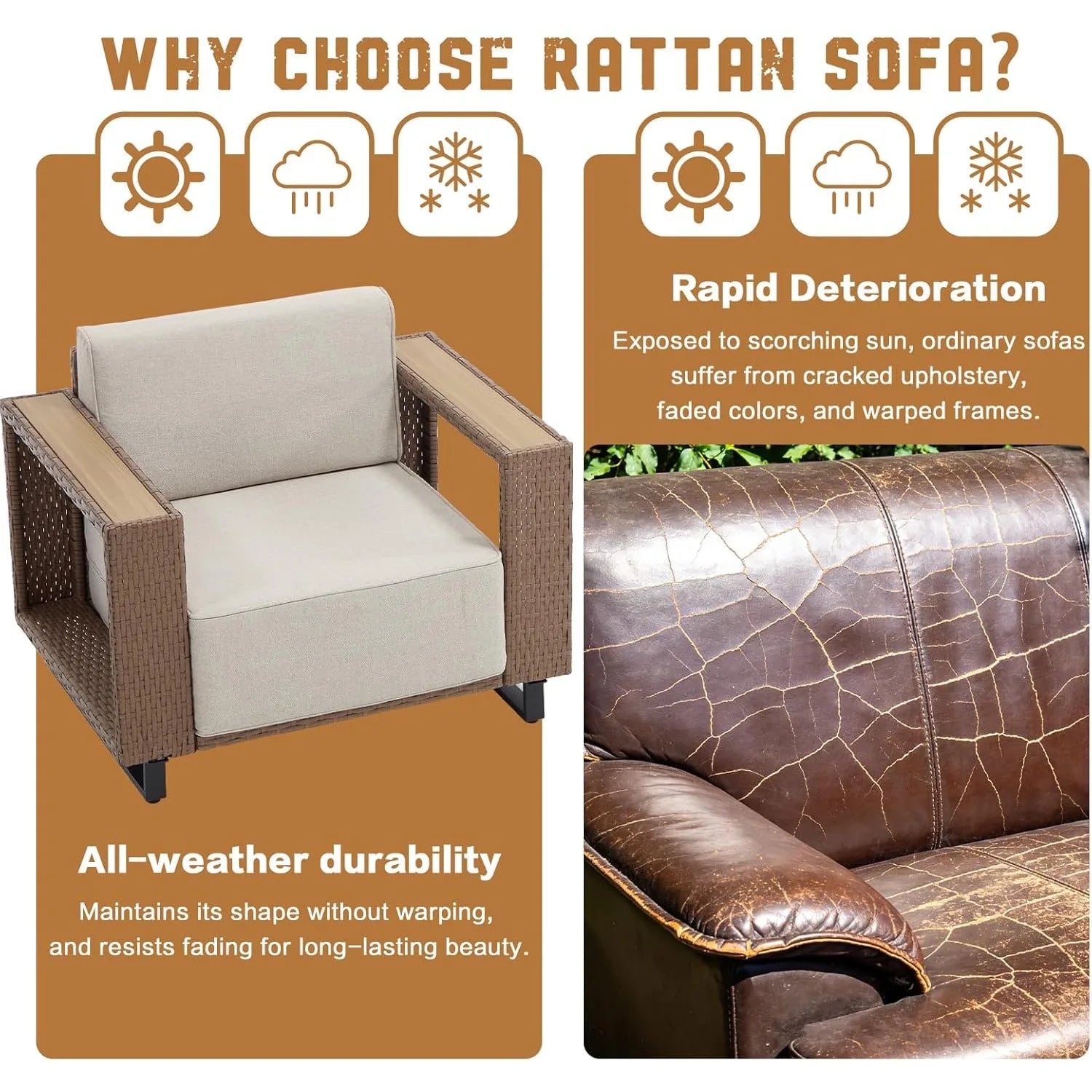 3-Piece All Weather PE Rattan Outdoor Sectional Sofa