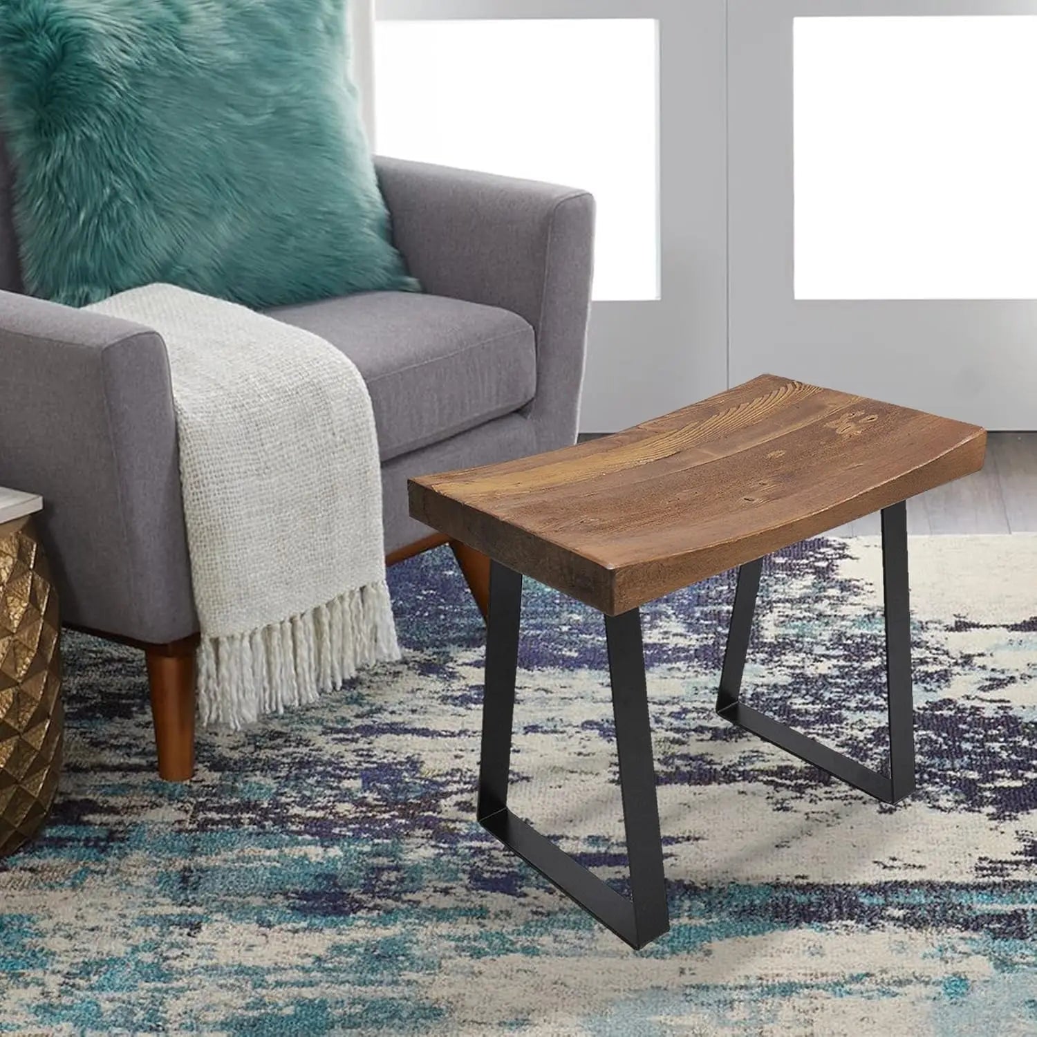19x12x17 Rustic Solid Wood Bench Side Table Stool, Foot Rest