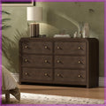 49IN Rattan Dresser, 6-Drawers, Boho Thickened Curved Design, Dark Walnut