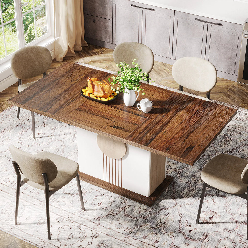 55" Rectangular Farmhouse Wood Dining Table for 4 to 6 People