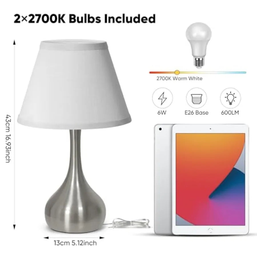 17" Touch Table Lamp Set-of-2, 3-Way Dimmable, Metal w/Linen Shade