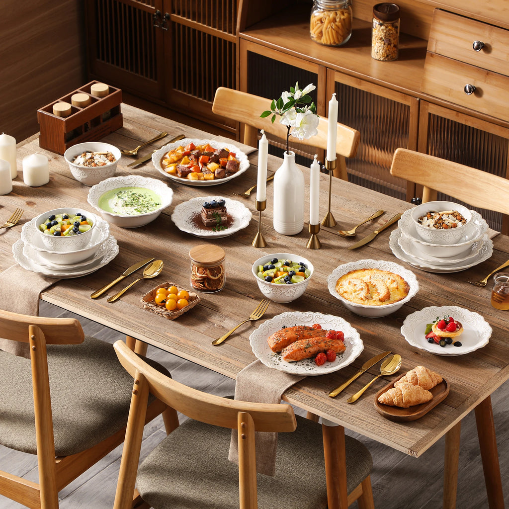 16/32 Piece White Stoneware:  4 Dinner/Dessert/Cereal & Soup Bowls