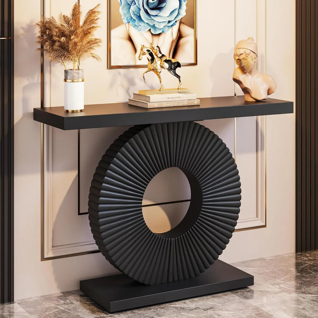 Modern Console Geometric Base, 40IN Wood Accent Table