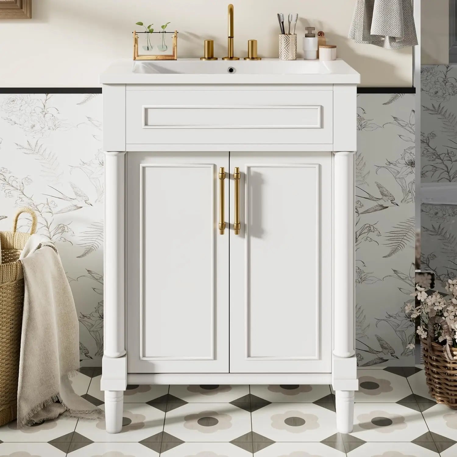 24-inch Vanity Flip Drawer Single Storage Cabinet 2 Drawers