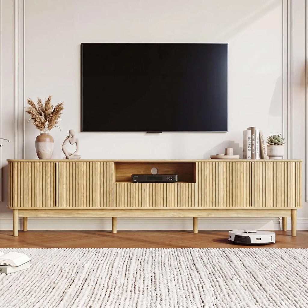 86.6" Fluted Entertainment Center for up to 85" TVs 2 Sliding Doors