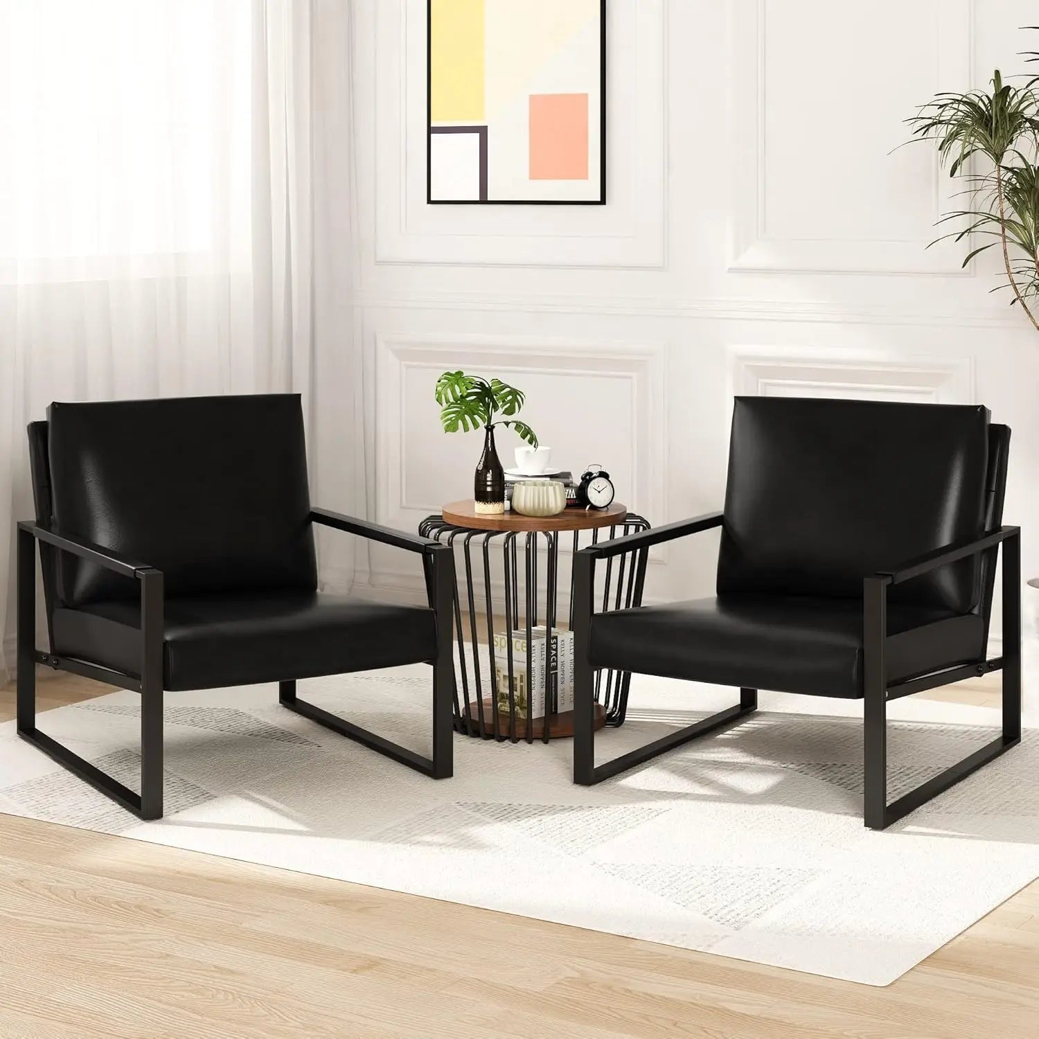 Leather Chair Set of 2, Extra-Thick Padded Backrest, Seat Cushion