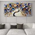 Large abstract Floral tree canvas - Blue textured, 1.5" wood frame
