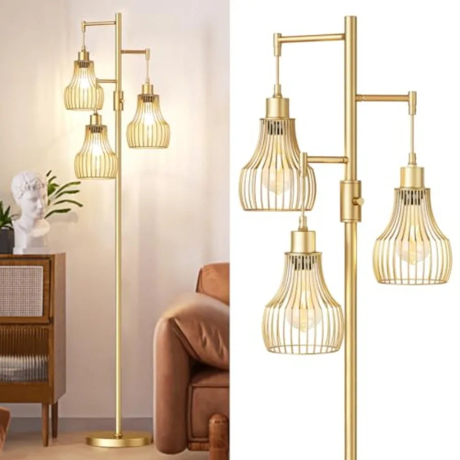 Dimmable Gold Floor Lamps 70" Tall Free Standing w/3 Elegant