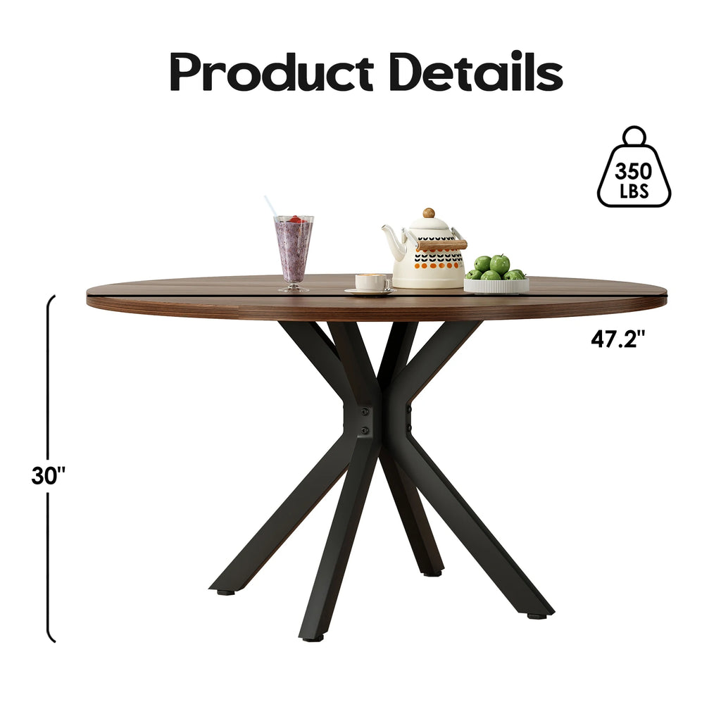 47.2" Solid Wood Farmhouse Round Dining Table for 4-6 People