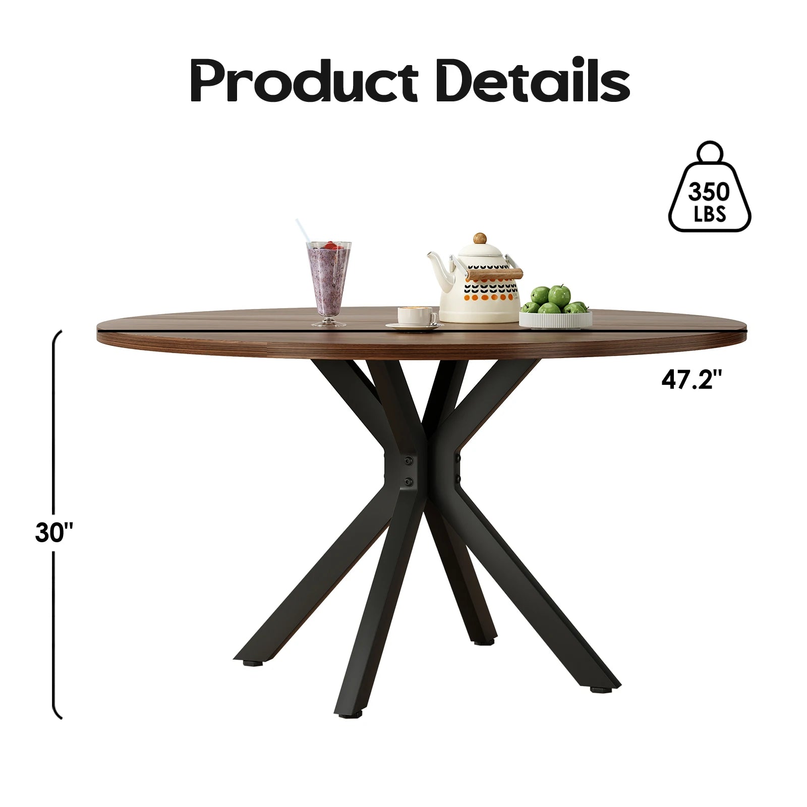 47.2" Solid Wood Farmhouse Round Dining Table for 4-6 People