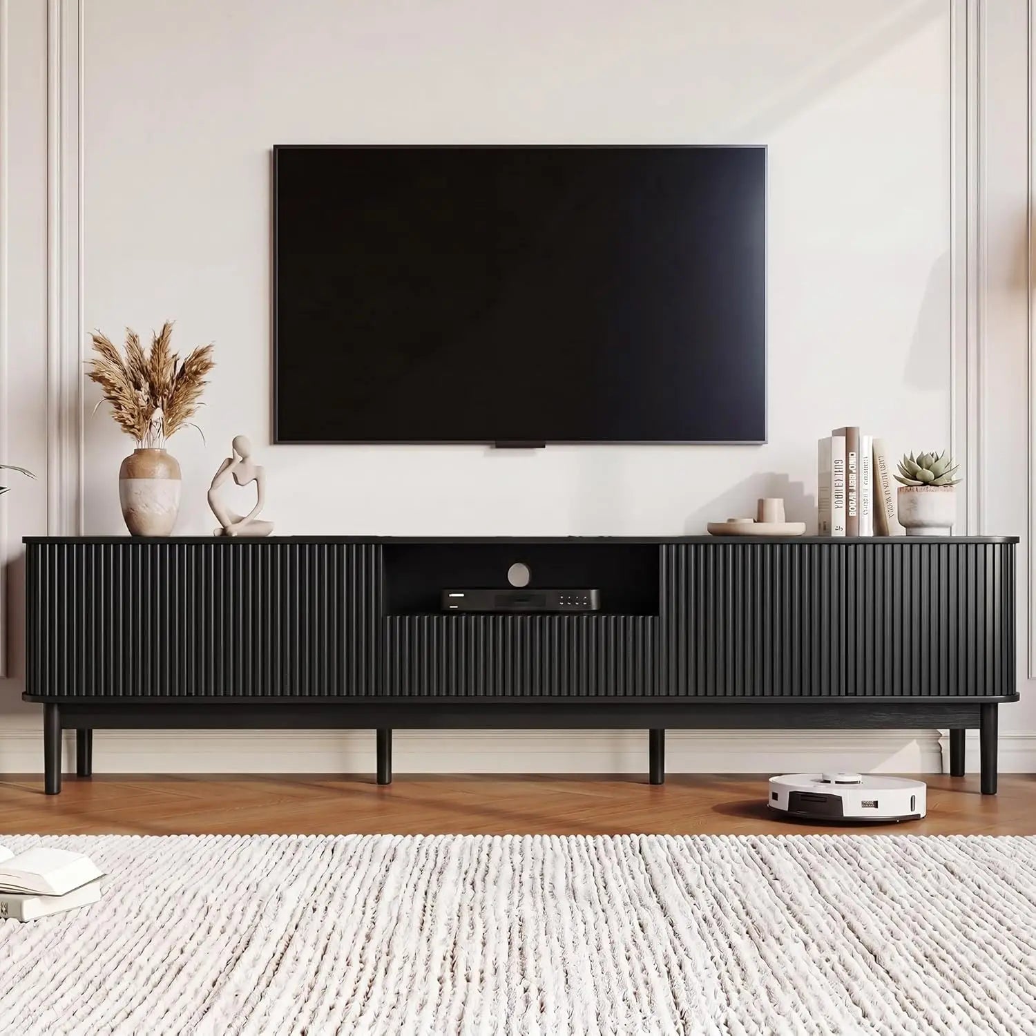 86.6" Fluted Entertainment Center for up to 85" TVs 2 Sliding Doors