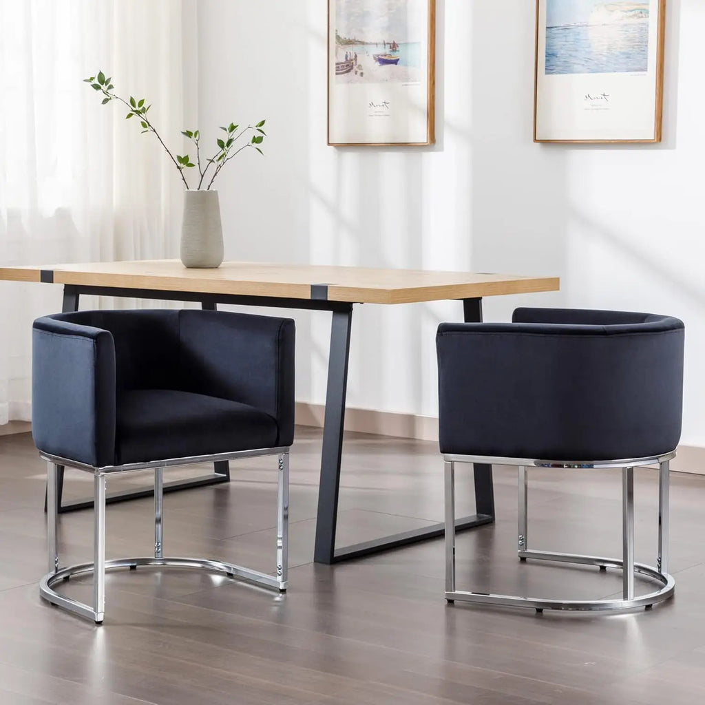 Velvet Set-of-4 Barrel Arm Dining Chairs w/Chrome Metal Frame