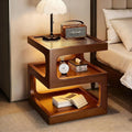 Walnut 3-Open Tier, Tempered Glass Top Nightstand, LED Light.