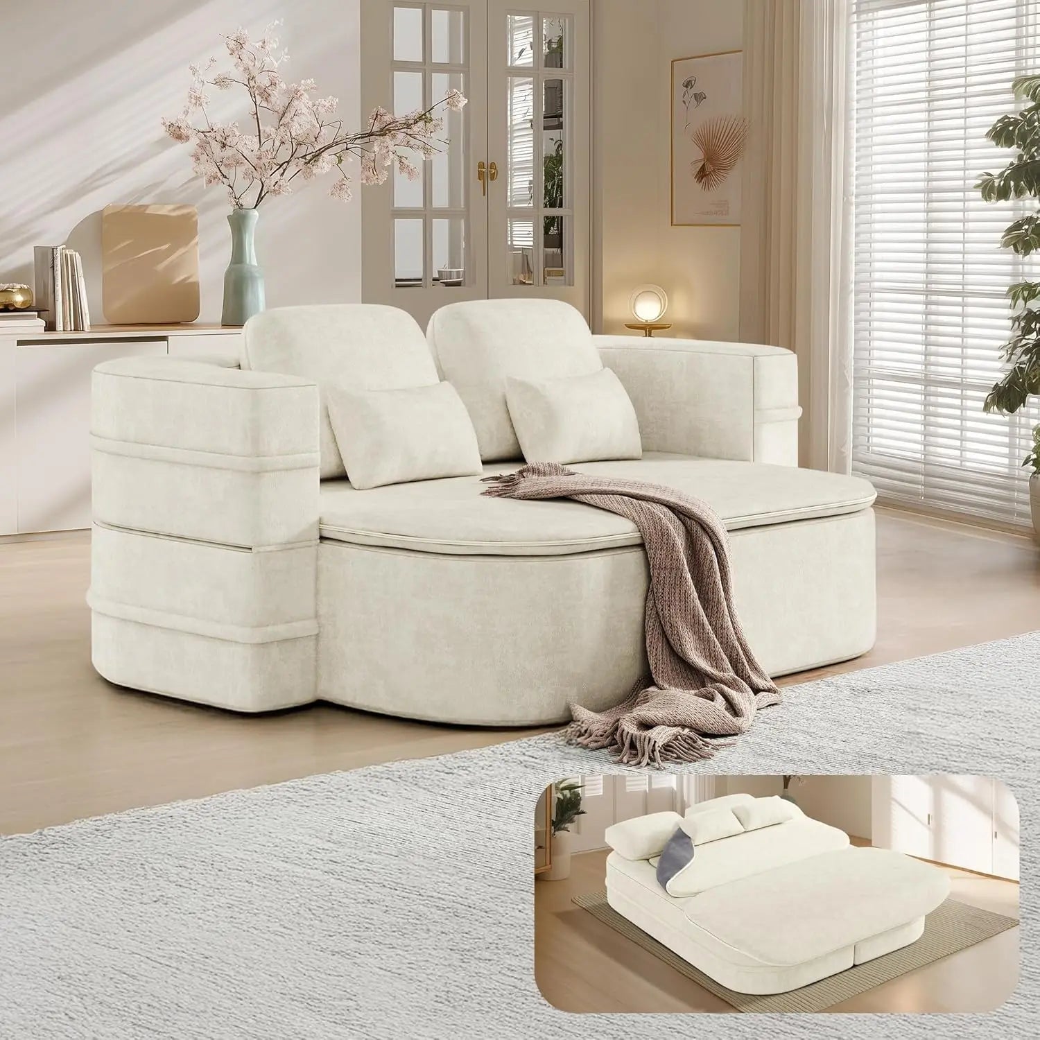 75'' Foldable Sleeper Sofa Bed, Memory Foam Boneless Couch 2-in-1
