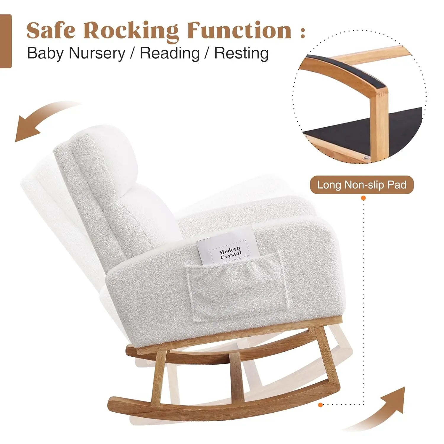 Rocking Chair, Sherpa Armchair with High Backrest