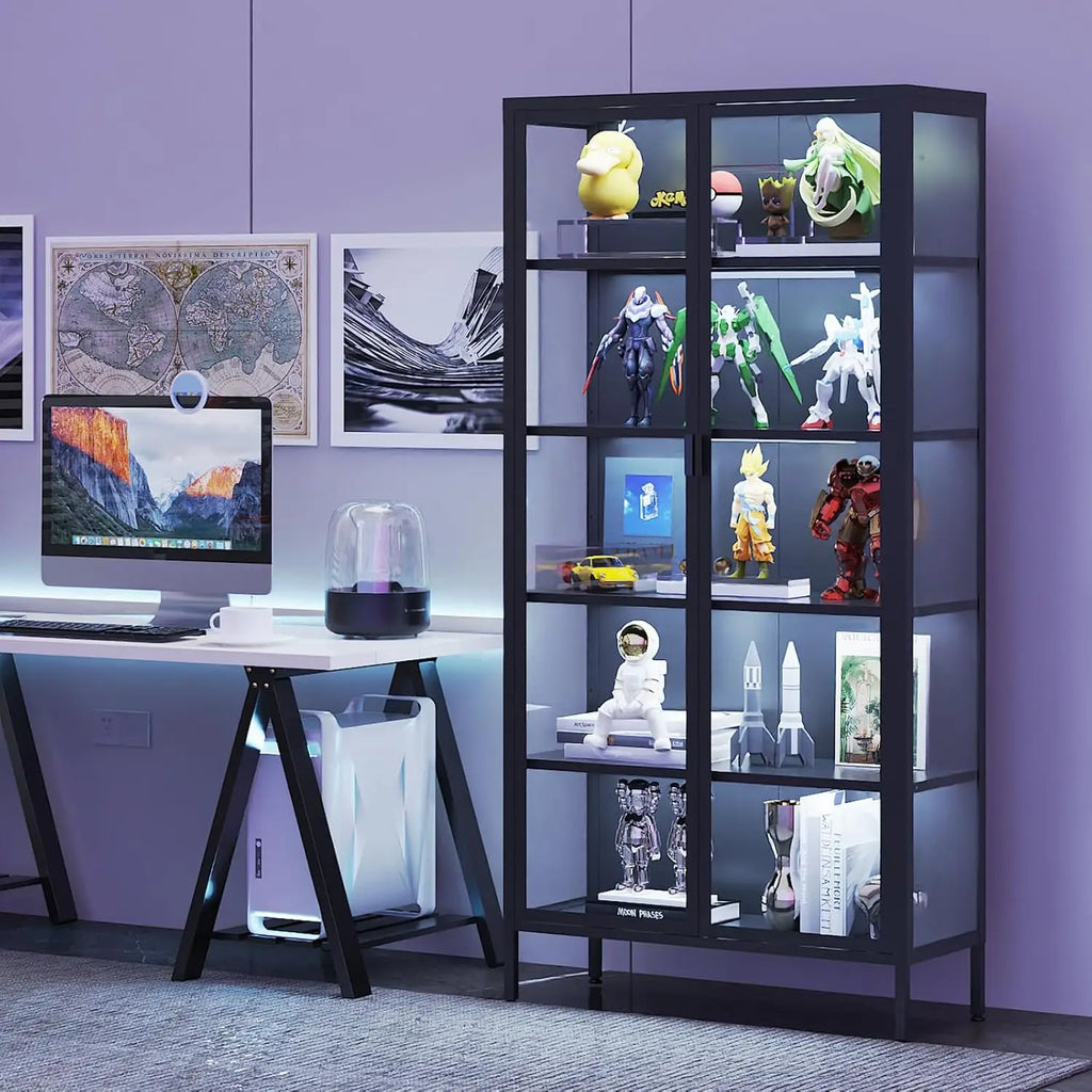 Glass Display Case, LED Lights, Adjustable Shelves