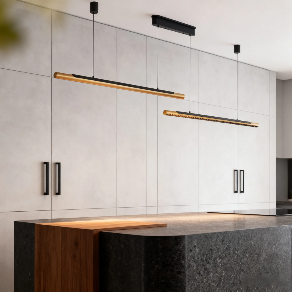 Dimmable Linear LED Wood Chandelier Wood Grain Print, Light Fixture