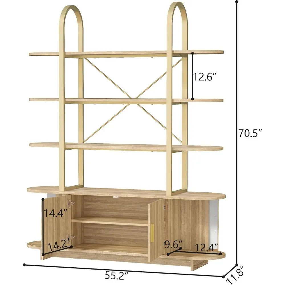 Elegant Tall Arched Wooden Bookcase Cabinet, Sliding Doors, Secret Compartments
