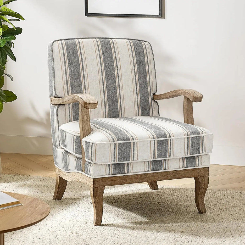 Upholstered Accent Chair with Graceful Curves and Wooden Legs