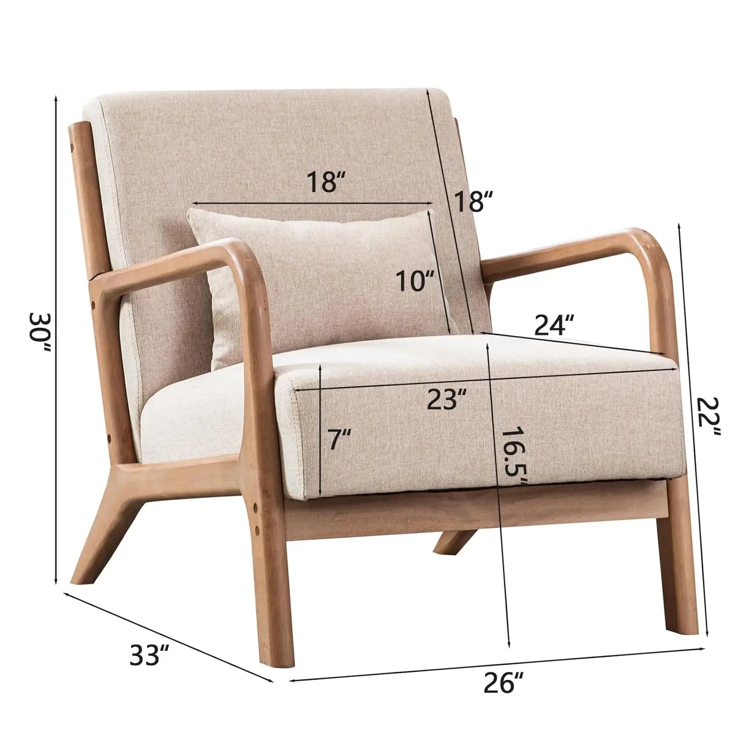 Mid-Century Modern Accent Chair Upholstered with Waist Cushion