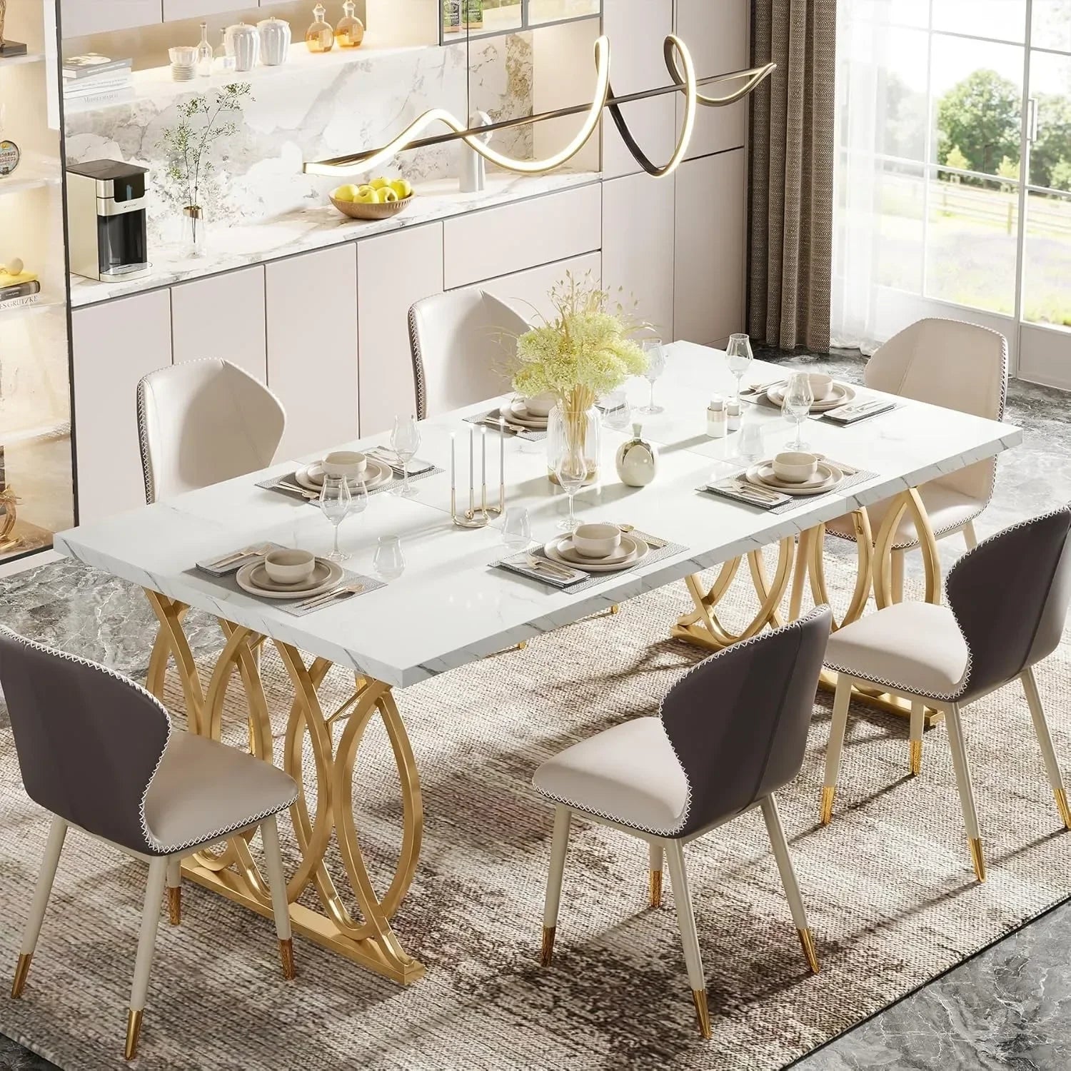 Unique 63" Rectangular Modern Dining Table for 4-6 People,