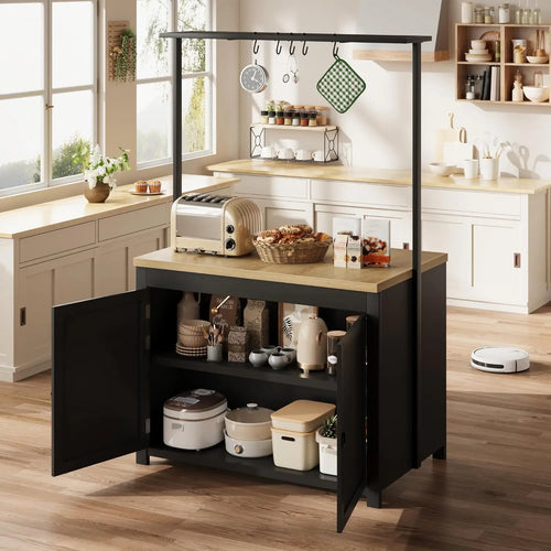 42" Island Heavy-Duty Cart 2-Tier Shelves, 5 Hooks