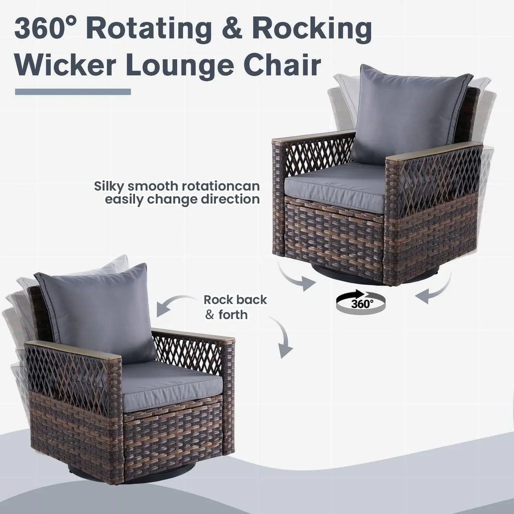 3 Pc Bistro, All-Weather Wicker, Table, Rotate 360deg & Rock