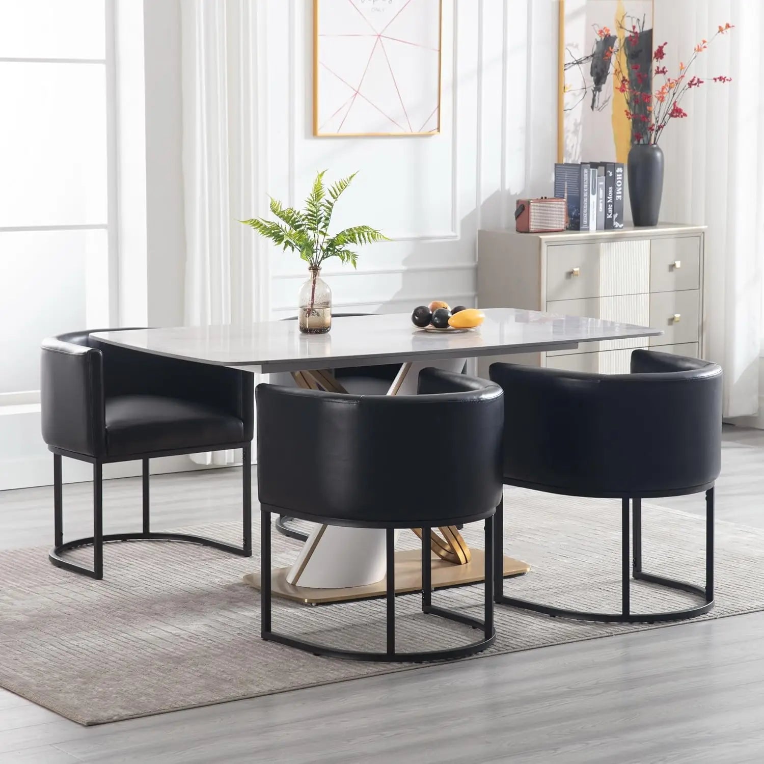 Velvet Set-of-4 Barrel Arm Dining Chairs w/Chrome Metal Frame