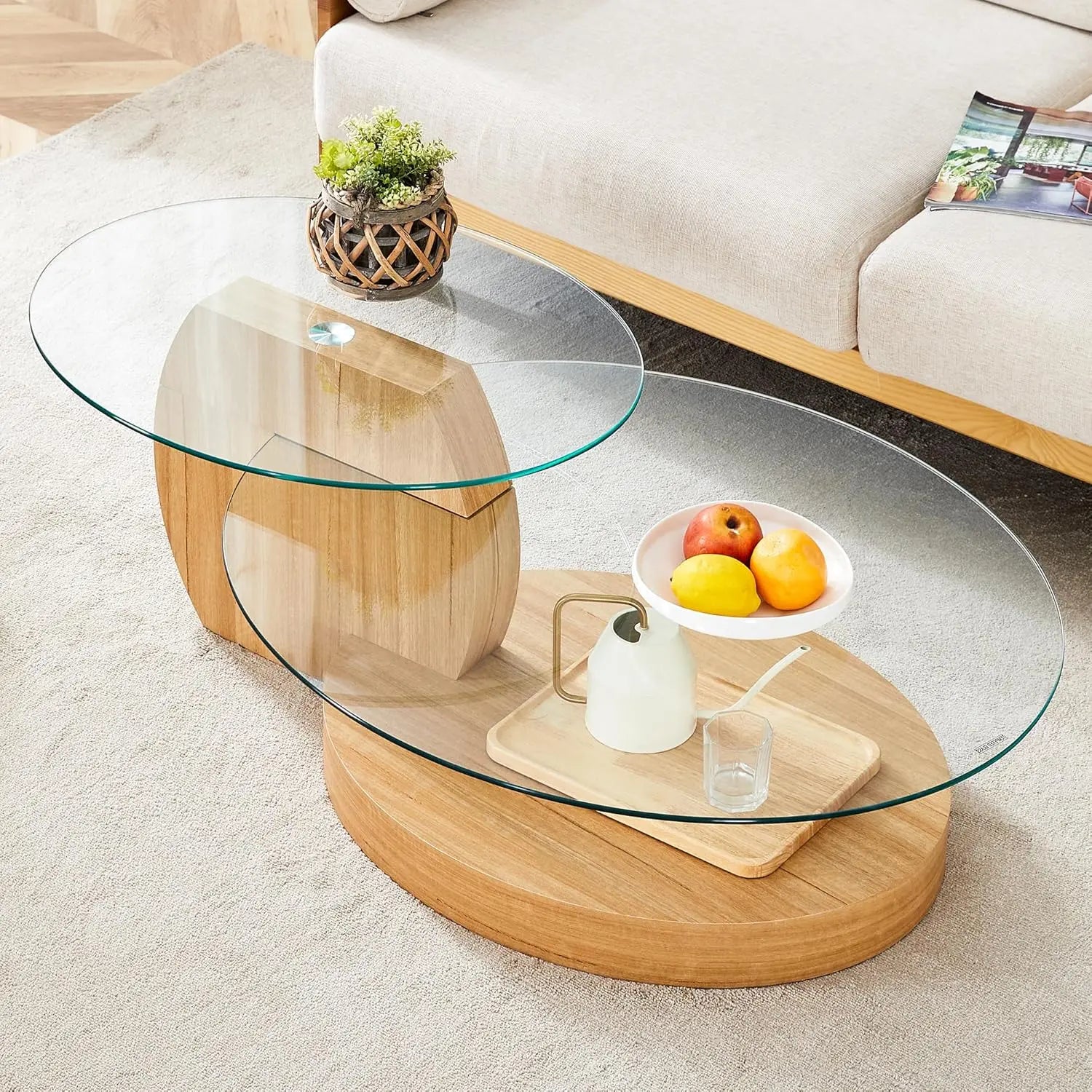 3IN Large Glass Round Coffee Tabletops｜3-Tier Tempered Glass｜