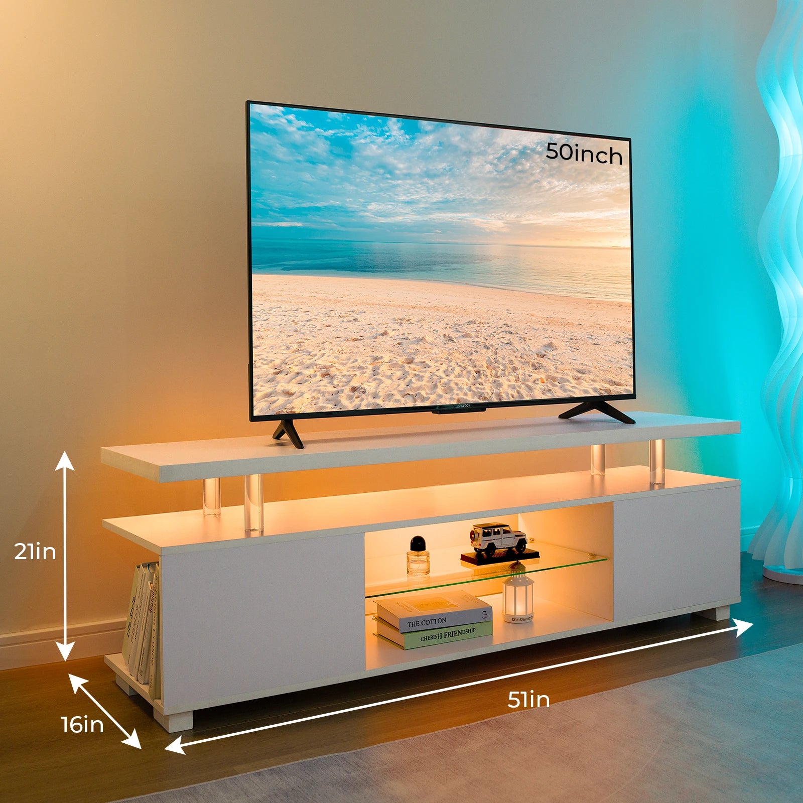 LED Entertainment Center, Gaming Center for 50inch TV, Storage, Shelf