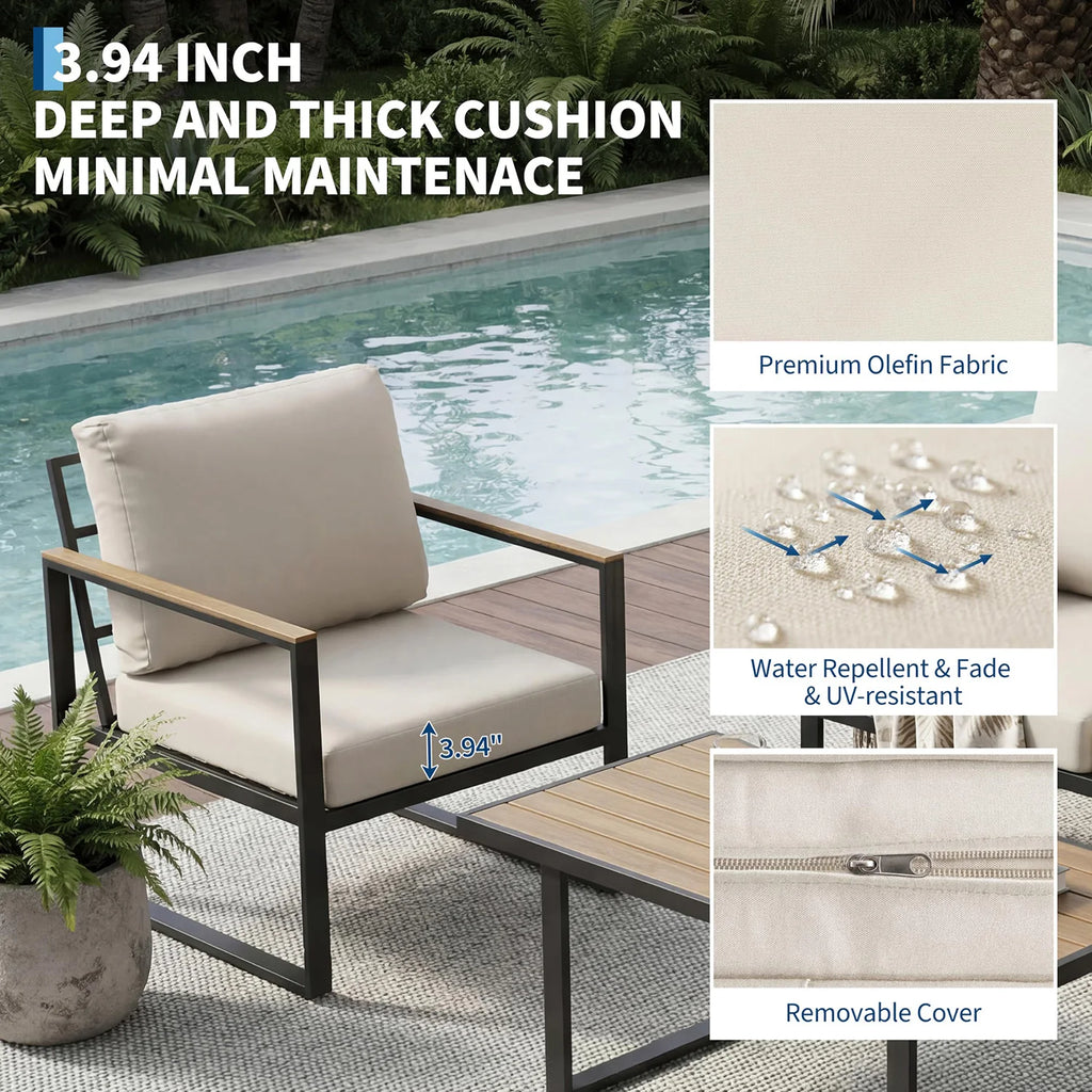 4-Piece Patio Sectional Sofa Set, Coffee Table Thick Washable Cushions