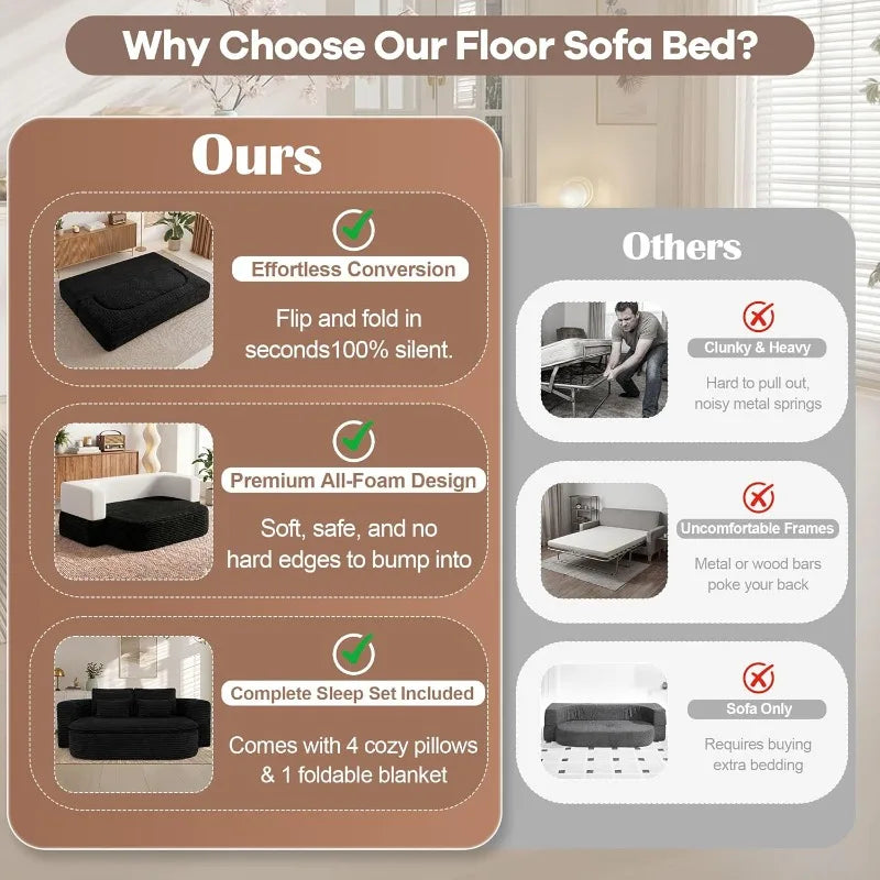 75'' Foldable Sleeper Sofa Bed, Memory Foam Boneless Couch 2-in-1
