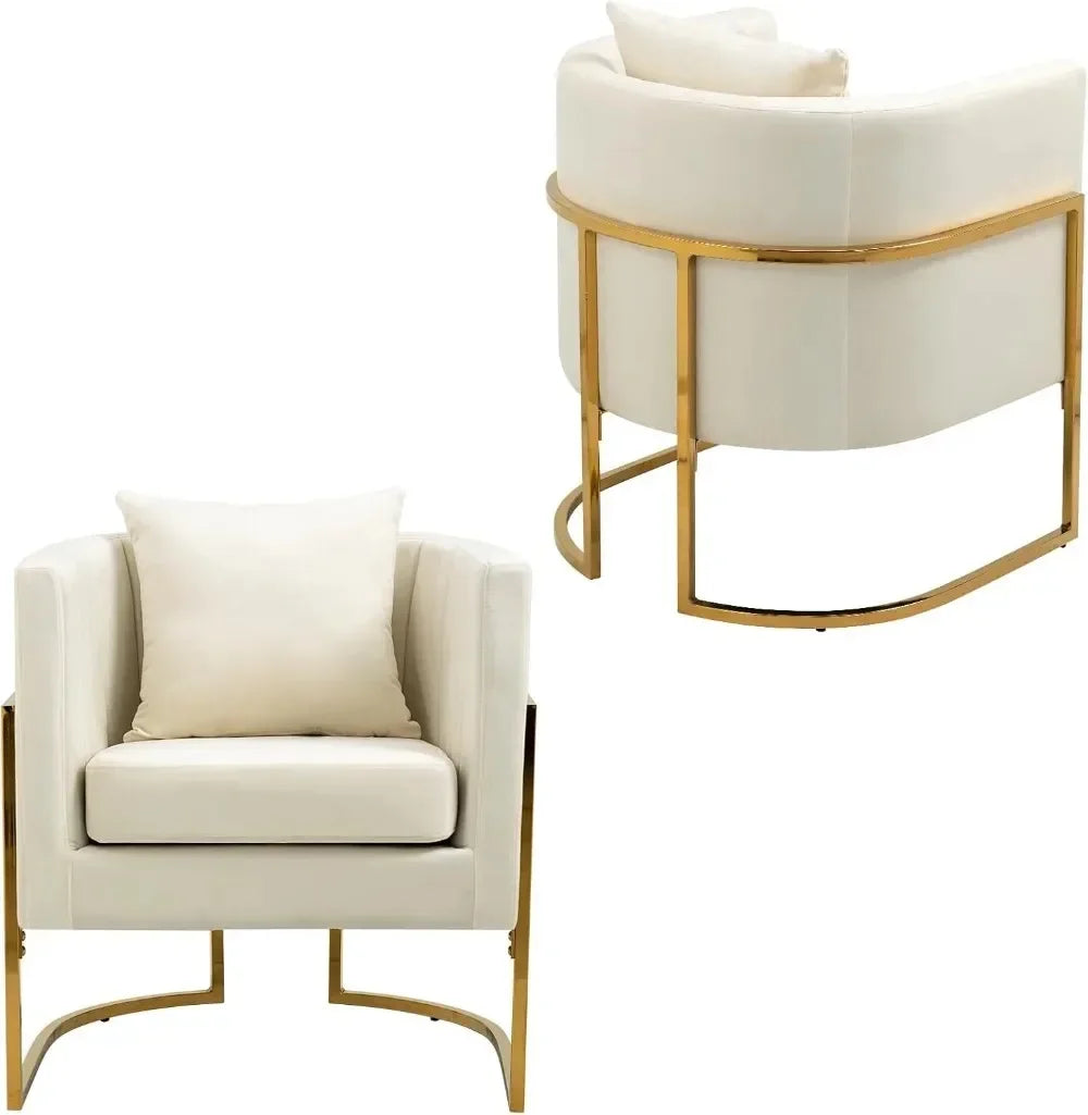 Velvet Upholstered Accent Chair, Barrel Armchair, Gold Legs