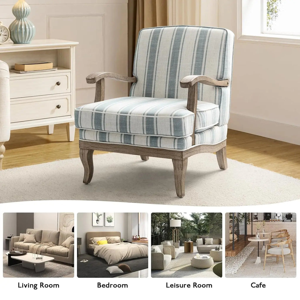Upholstered Accent Chair with Graceful Curves and Wooden Legs