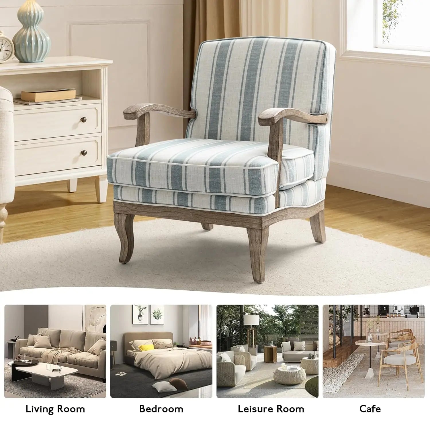 Upholstered Accent Chair with Graceful Curves and Wooden Legs