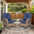 3-piece 2 rattan/wicker rocking chairs, cushions, glass table