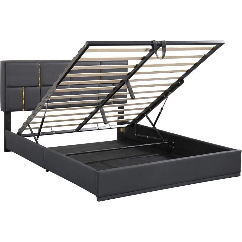 Queen Size Hydraulic Storage Bed w/Ottoman 2 Piece, Black