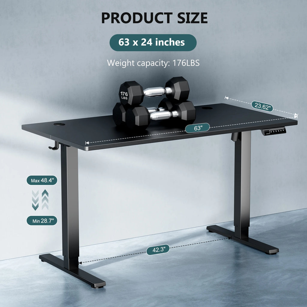 JHK 63INx24IN Electric Ergonomic Height Adjustable Standing/Sitting Desk