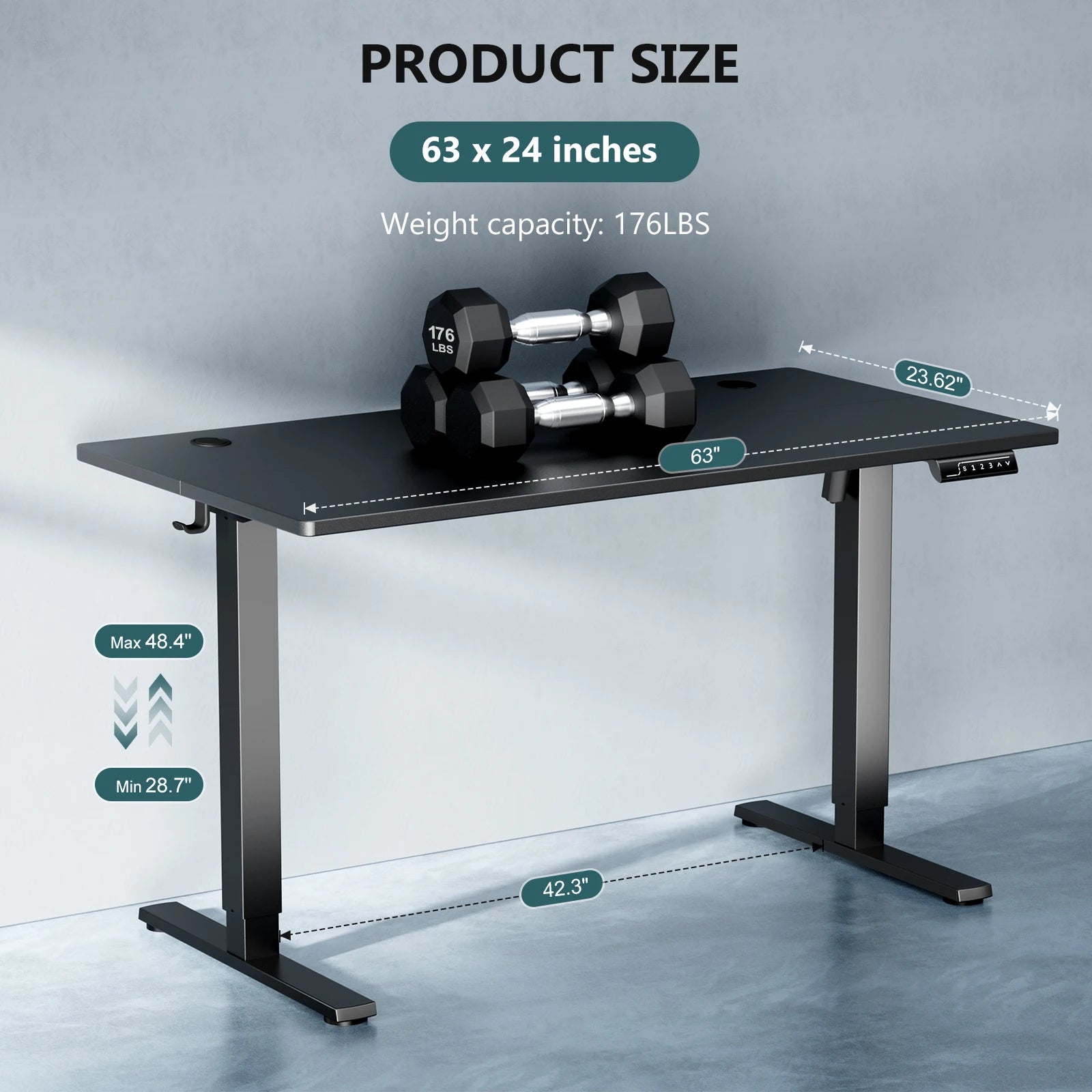 JHK 63INx24IN Electric Ergonomic Height Adjustable Standing/Sitting Desk