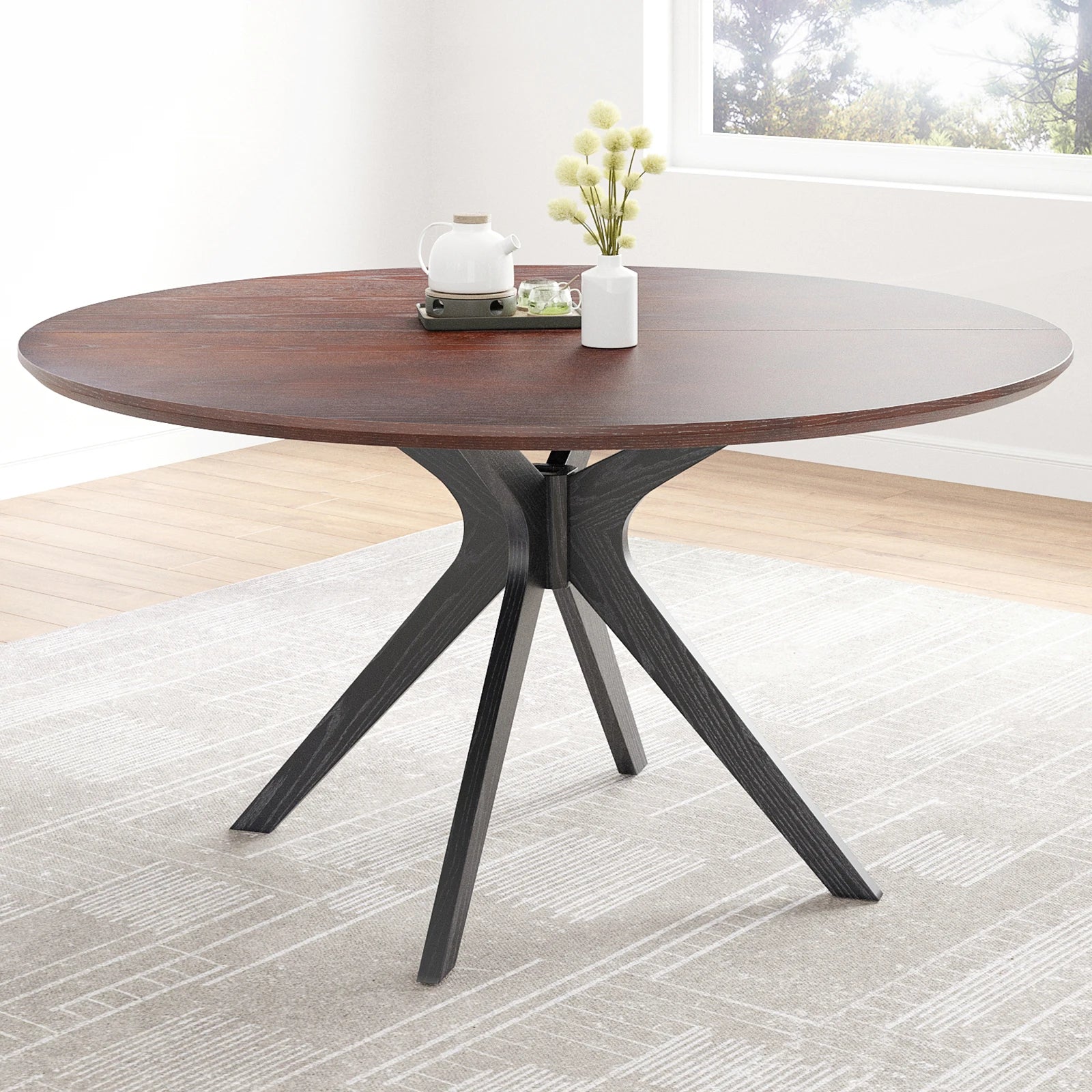 Round Natural Wood Table, Easy Assembly, Modern Small Table for 2-4 People